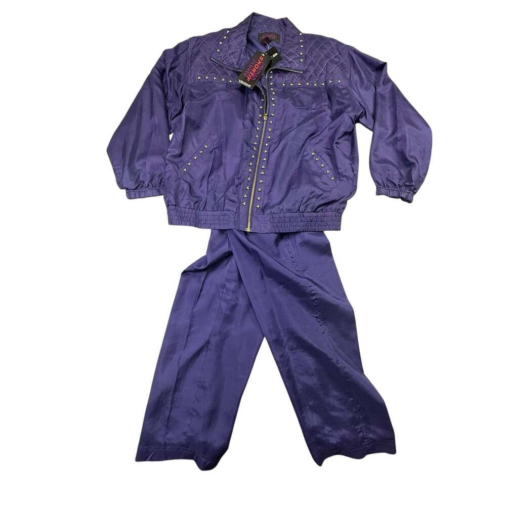 Studio Sportif Vintage Purple Studded Washed Silk 2-Piece Tracksuit Set Size XL